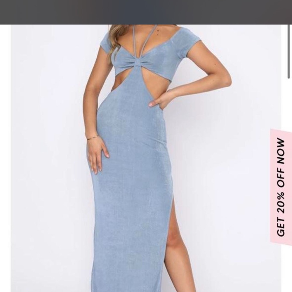 White fox Elegant Blue Cut-Out Maxi Dress